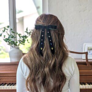 Jeweled green longtail hair bow